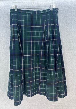 VTG Pendleton Women's 14P Wool Pleated A Line Skirt Green Blue Plaid Soft Tartan